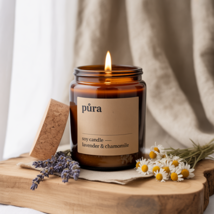Pūra Soy Candle — Lavender & Chamomile